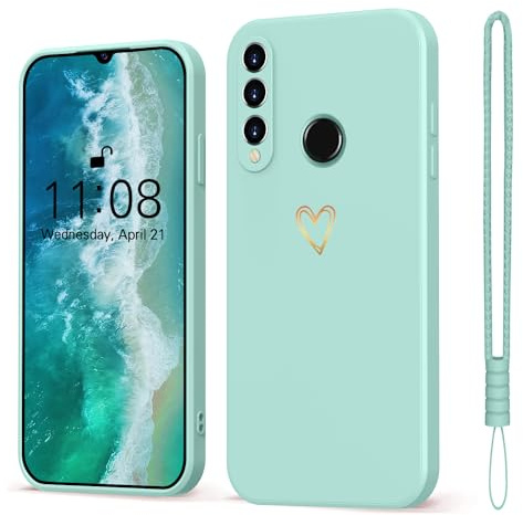 Mitetabo für Huawei P30 Lite New Edition Hülle Gold Liebesherz,Mädchen Case Weich Silikon Slim Stoßfest Kratzfeste Süßes Gold Love Schutzhülle für Huawei P30 Lite Mint Grün