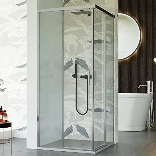 Cabine de douche d'angle coulissante transparente, deux côtés, 6mm, H195cm, UNICO - 80 x 100