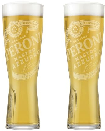 GarageBar | Peroni Glass | Nucleated Beer Glass | Official Merchandise | Comes with 2X Beer Drip Mats (2, Half Pint)