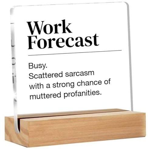 Funny Office Desk Sign - Humor Work Forecast Clear Acrylic Decorative Sign for Cubicle (4 x 4 Inches)