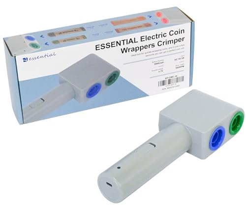 Essential Elektrische Münzwickel-Crimper, farbcodierte Münzverpackung, Crimpzange, inklusive 16 sortierten vorgeformten Münzrollenverpackungen