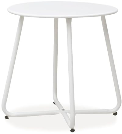 Homestyle4u Balkontisch Rund Metall Weiß - Beistelltisch Ø 45 cm | Wetterfester Outdoor-Tisch aus pulverbeschichtetem Stahl – leicht, platzsparend, für Balkon & Terrasse