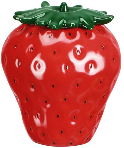 Ciieeo Strawberry Shaped Ceramic Tea Jar with Airtight Lid Loose Tea Container for Kitchen Storage Portable Canister for Nuts Grains Rice Beans and Dry Food 4.49 X 3.70 X 3.70 in