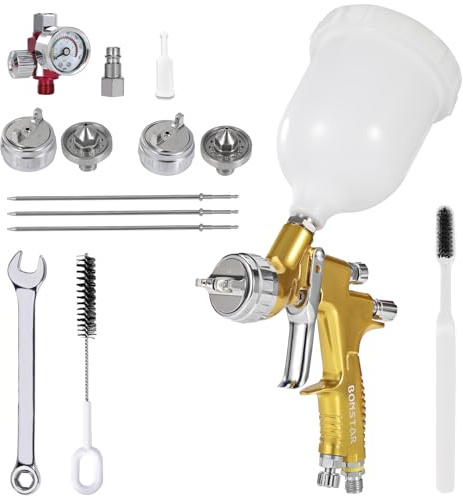 Pistola a spruzzo con ugelli da 1,3/1,5/1,7 mm, kit di manometro per compressore d'aria, pistola a spruzzo HVLP, piccola pistola a spruzzo per pittura, pistola a spruzzo pneumatica a gravità per auto,