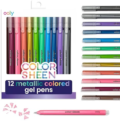 Ooly Color Sheen Metallic-Gelstifte-Set, 1,00 mm, feine Spitze, schimmernde Stifte für Kinder, Erwachsene, Kunstbedarf und Schreibwarenbedarf [12 Metallic-Stifte]