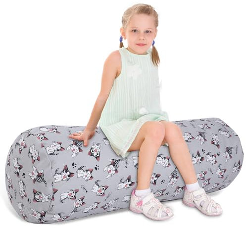SANFERGE Zylindrische Kuscheltier-Sitzsack-Aufbewahrung für Kinder - 100% Baumwoll-Canvas, waschbar, ohne Füllung, zum Organisieren, Sitzen, Spielen & Boxen Kinder