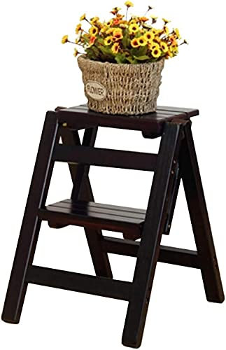 SZITW Marchepieds pliants en Bois Massif à 2 marches, Tabouret Multifonctionnel en Bois, Support à Fleurs Pliable, Banc à Chaussures, étagère de Rangement, Max. 150 kg