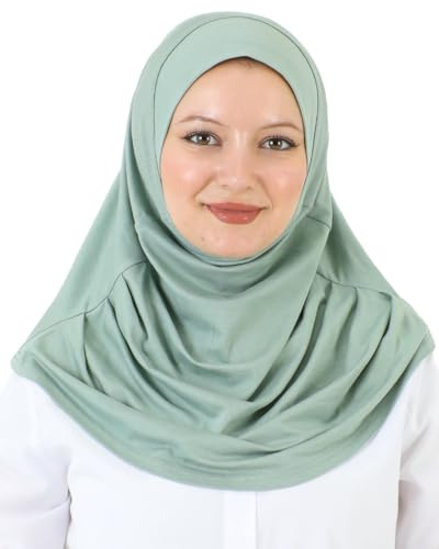 Prien Plain Ready To Wear Hijab för kvinnor, muslimska omedelbara turbaner, mjuk jersey-halsduk, islamiska kläder, långa hijaber, Abaya, ljusgrön, en storlek