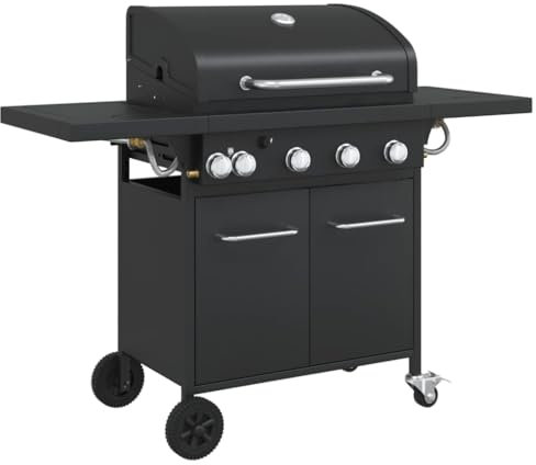 vidaXL Barbecue gril à gaz avec 5 brûleurs noir acier enduit de poudre, grill extérieur, cuisine extérieure, barbecue, barbecue avec rangement