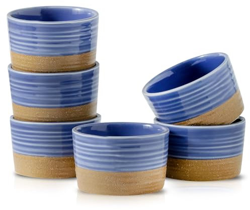 Hasense Ramekins 4 oz, Ceramic Ramekins Oven Safe Set of 6, Small Creme Brulee Ramekins Bowls for Backing, Serving Dip, Custard, Ice Cream, Housewarming Gift, Blue-purple