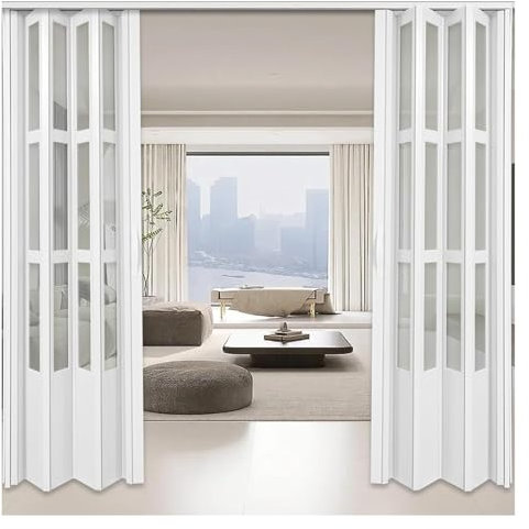 falttüren schiebetür Transparente doppelte Faltschiebetüren, 150 180 200 230cm hohe, moderne Akkordeon-Raumteilertür, Türöffnung für Küche, Speisekammer, Büro, Ziehharmonika-Tür mit Magnetverschluss(2
