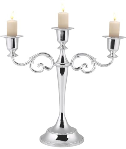 DriKou Kerzenleuchter 3 Arme Kandelaber, Kerzenhalter aus Metall, Kerzenständer mit 3 Armen, Europäischer Stil, für Event Hochzeit Home Decor Weihnachten Geburtstagsgeschenk Wohnkultur (Silber)