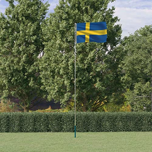 Homgoday Bandiera della Svezia e palo 5,55 m bandiere in alluminio e maniche a vento, bandiere e maniche a vento