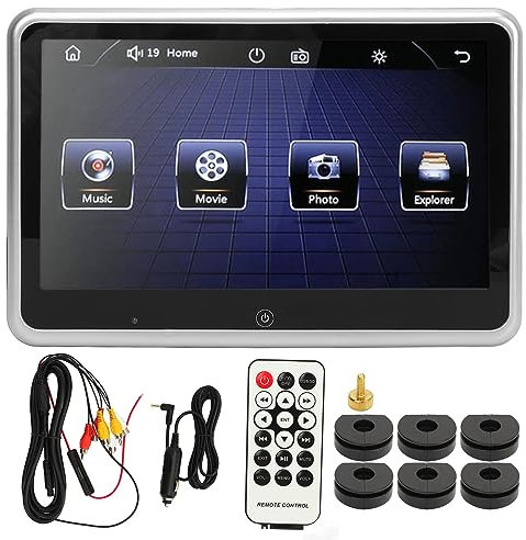 XTevu Monitor poggiatesta auto, lettore video touch screen 1080P da 10,1 pollici, compatibile con Mirror Link, 1024 X 600, trasmettitore FM integrato, lettore DVD multimediale, lettore