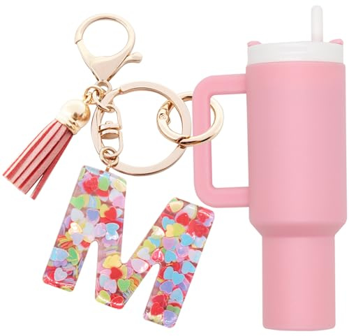 Altally Mini Tumbler Keychain Chapstick Holder,Cute Stanley Cup Charms For Backpack Initial Letter Keychains For Women Girls (M Pink)