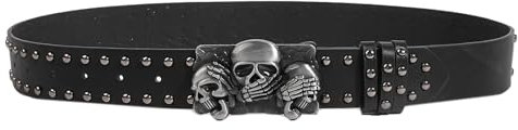 Itkcozcg Taillengürtel mit Totenkopf-Schnalle, Punk, Skinny-Kette für Cowgirl, Grunge-Schnalle, moderner Bund, Taillenkette, Nietengürtel, Schwarz , Size reference picture