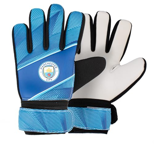 Hy-Pro officiellt licensierade Manchester City FC målvaktshandskar – junior, säkringsdesign, Man City, målvakt, med stark palmgörp för hög prestanda, pojkar och flickor