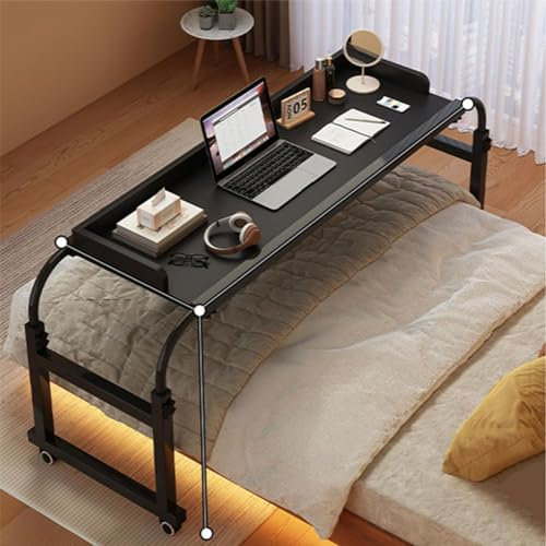 YHKJLYH Überbetttisch, Betttisch, rollender mobiler Computer-/Laptop-Schreibtisch mit Rädern für Einzel-/Doppel-/Queensize-/Kingsize-Bettrahmen (Farbe: Schwarz)