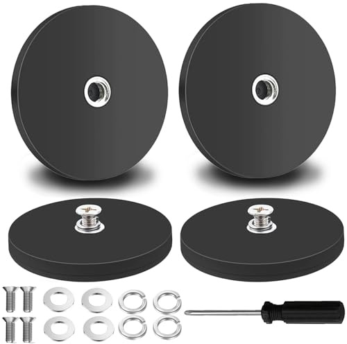 Cveenk 4 Stück Neodym Magnete Gummiert, Ø 66mm Gummi Runde Magnete Anti-Rutsch,30kg Starke Magnete mit M6 Gewinde für Fahrzeuge Lampen Instrumente und Geräte
