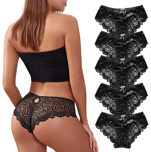 SHAINE 5-pack stringtrosor set dam spets underkläder sexiga underkläder stringtrosa kvinnor andas trosor underkläder bekväma underkläder mjuka bikinitrosor M