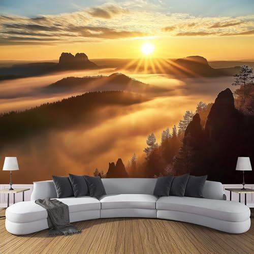 Fotomural Efecto Hermoso Paisaje 3D Papel Tapiz, Amanecer Arenisca Montañas Papel Pintado Papel Tapiz 3D Decoración De La Pared Murales, Sala De Estar Dormitorio Papel Pintado 300Anx210Al Cm