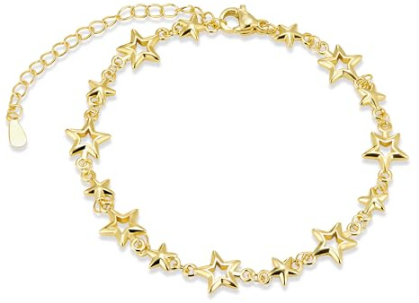 ALEXCRAFT Armband Damen Gold Silber 925 Verstellbare Armbänder Geschenk | Armband Damen Gold Silber 925 Verstellbare Layered Armbänder Herz Stern Mond Unendlichkeit Kreuz Geschenk Frauen Modeschmuck