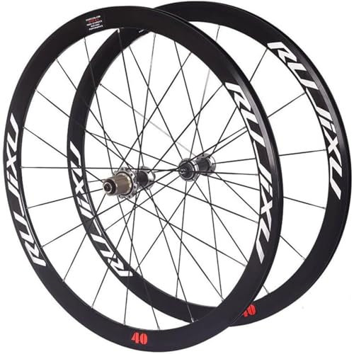Rennrad Laufradsatz 700C Rennrad-Laufräder 40 Mm Doppellagige Felge V-Brake-Drahtreifen-Laufradsatz Schnellspanner Straight Pull Carbon-Nabe Passend Für 8-, 9-, 10- Und 11-fach-Kassetten(Silver)