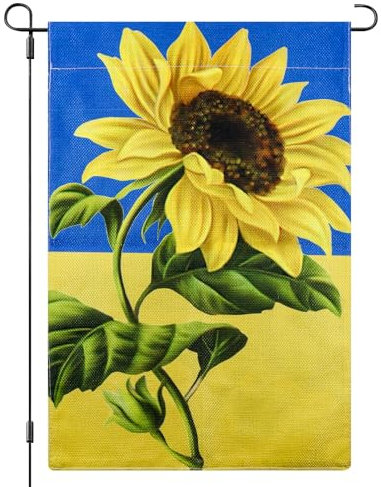 Bandera Ucraniana de Lino 30x45 cm con Diseño de Girasoles - Bandera Nacional de para Jardín, Balcón, Decoración de Pared, Fiestas y Eventos