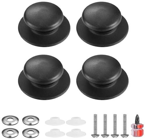 4 Stücke Topfdeckelgriff, Deckelknopf, Topfdeckel Griff Universal, Topfgriff, Deckelgriffknauf, Bakelit Ersatzdeckelknöpfe, mit Schraubenzubehör, für Topfdeckel, Kasserolle, Ersatzknöpfe, Schwarz