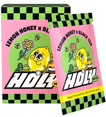 HOLY Iced Tea Lot de 10 boîtes de dégustation « Lemon Honey x Black Tea » avec poudre aromatisée au miel citron | 10 portions d'antioxydants et de superaliments | Thé glacé sans sucre | Végétalien