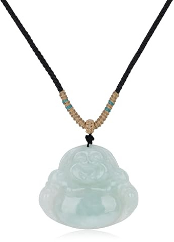 COAI Justerbar Unisex-halsband med Buddha-behänge i Naturlig Jade, Halsband av Jadeit för Herr och Dam, 33-66cm, Sten, Jade