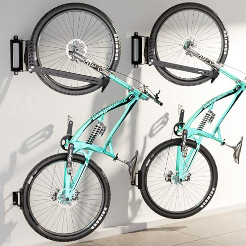 2-Pack Swivel Bike Rack Wall Mount, Bike Hangers for Garage, Space-Saving Vertical Bike Holder, Holds up to 77 lbs, Bicycle Wall Hanger Storage, No Heavy Lifting Required Indoor Hanging Bike Rack
