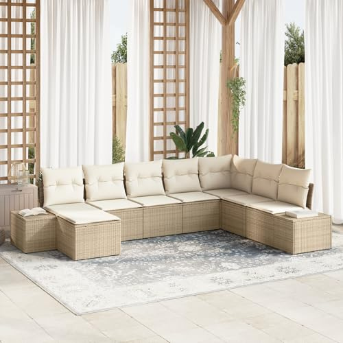 Rantry 8-teiliges Garten Sofa Set mit Kissen Beige Poly Rattan Sofa Im Freien