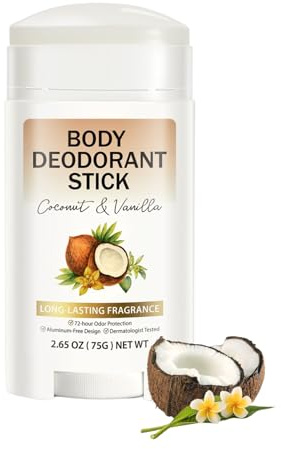 Whole Body Deodorant Stick,Antiperspirant Aluminium Free Deodorant,Solid Perfume Antiperspirant For Women,72H Freshness,Refreshing Non-Sticky Formula with Coconut & Vanilla, Travel Friendly Deodorant
