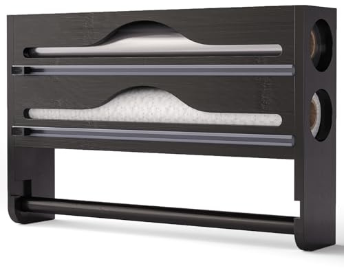 Distributeur de film de cuisine, porte film et aluminium, support mural ou tiroir pour film transparent, aluminium et papier four, organisateur de cuisine compact