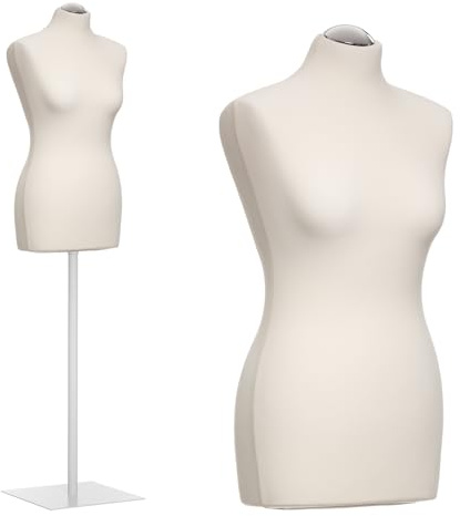 DummyDoll Schneiderpuppe weiblich Größe 40/42, Überzug Creme/Ecru, Fuß Metallplatte weiß + Kappe