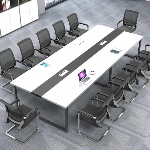 ZRBDDEF Großer Konferenztisch Büro – Moderner Besprechungstisch mit Kabelmanagement, Rechteckiger Meetingtisch für 8–12 Personen, Stabiler Metallrahmen (ohne Stühle)