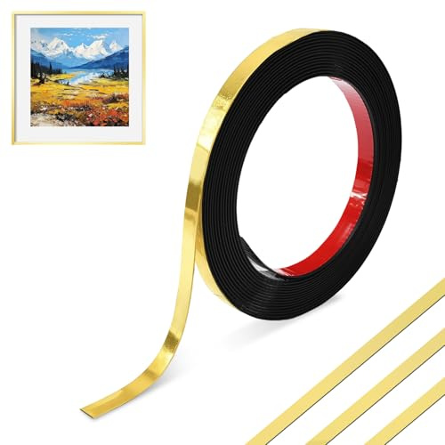 MeYuxg Tiras Decorativas Autoadhesivas, 12M x 1CM Tiras Flexibles para Paredes y Techos, PVC de Despegue y Ensamblaje, Tiras de Escayola Autoadhesivas para Paredes, Armarios, Baños, Dormitorios (Oro