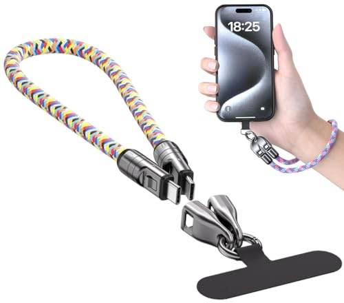 30cm Smart Lanyard,240W Charging Cable with Wearable Bracelet Design,240W USB C Cable Phone Wrist Strap Lanyard,Mobile Phone Lanyard,Crossbody & Wrist Strap Lanyard,2in1 Charger Type C,Colorful