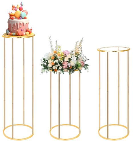 PeliZen 3Pcs Cylinder Pedestal Stands for Parties - Display Columns Pedestal Stand Cylinder Tables for Vases Birthday Party Backdrop Dessert table cake stand