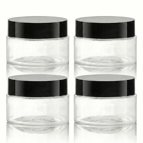 Hopzab 4 PCS 30g Clear Plastic Containers Cream Cosmetic Jars Empty Sample Pots Round Wide-mouth Leak Proof Bottles with Black Lids for Travel Storage Makeup Cream Oils Ointments Beads