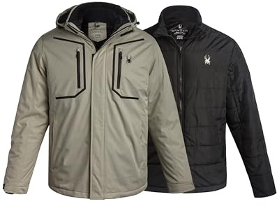 Spyder Mens Ski Jacket - 3-in-1 System Snow Waterproof Winter Jackets for Men - Mens Snowboard Jacket with Detachable Hood, Size Large, Stone