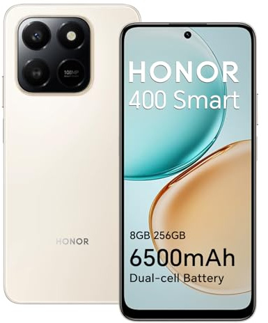 HONOR 400 Smart Smartphone 4G 8GB 256GB, Batería 6500mAh, Pantalla Resistente a Caídas de 6.77 IP54, Cámara Principal de 108MP, Android 15, Dual SIM, NFC, Oro