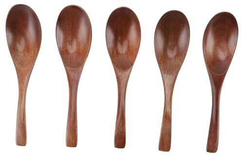 GLOGLOW 5 Piezas de Cucharas de Madera de Estilo Japonés, Cucharas de café de té Pequeñas con Cucharadas de té de Miel para Servir para Sopa de Postres Yogurt 5pcs Cucharadas de Madera de Estilo