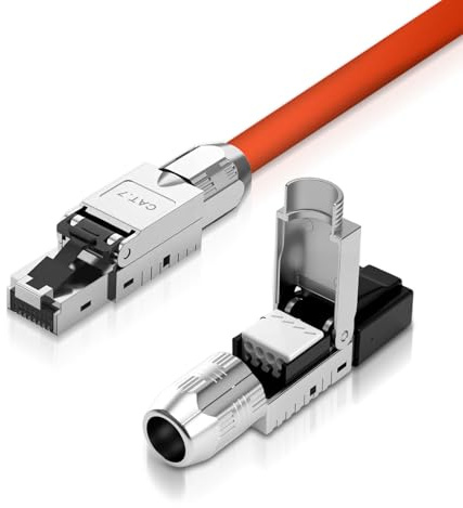 Ghekkli Lot de 2 Fiches Réseau RJ45 CAT 7 Sans Outil pour Câbles LAN Rigides, Entièrement Blindé STP, 10 Gbit/s (1000MHz), Montage Rapide LSA, Compatible AWG 22-24, PoE/PoE+, Pose Ethernet pro HD