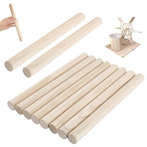 10 Stück Natürliche Rundstab Holz, 2 cm x 30 cm Holzstäbchen Rundholz Rund Holzstäbe zum Basteln für Kunst Heimwerker Gestufte Kuchenstütze und Hochzeitsbandstäbe