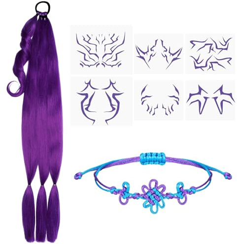 Xbessc Kit d'Extensions de Cheveux Violets 66cm Perruque Violette Tressée | Cheveux en Fibre Synthétique Bracelet Tressé Tatouages pour Tresses Africaines Cosplay Fêtes et Halloween
