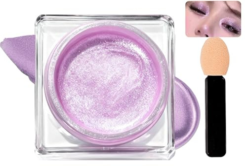Lilac Shimmer Cream Eyeshadow Pot With Sponge-Tip Applicator, 1-Pack | Silvery Sparkle Finish, Compact Round Inner Pan And Square Clear Container, For Everyday Make-Up Or Evening Eye Looks