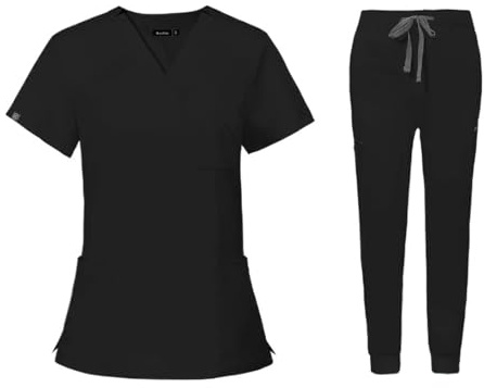 LNNXSZ Divisa Sanitaria Donna Scrub Uniforme for Sala operatoria Set di Scrub da Lavoro ospedaliero Forniture for Infermiere Tuta for chirurgia Dentale Abbigliamento da Lavoro(Black,S)