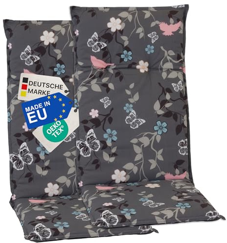 NYVI Gartenstuhl Auflagen Hochlehner 2er Set Barcelona - UV-Beständig, Atmungsaktiv, Strapazierfähig - Hochlehnerauflagen Sitzkissen Outdoor - Sitzauflagen für Gartenstühle 118x50cm Vintage Flower
